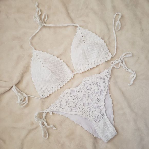 HANDMADE Crochet White bikini  M - Picture 4 of 6